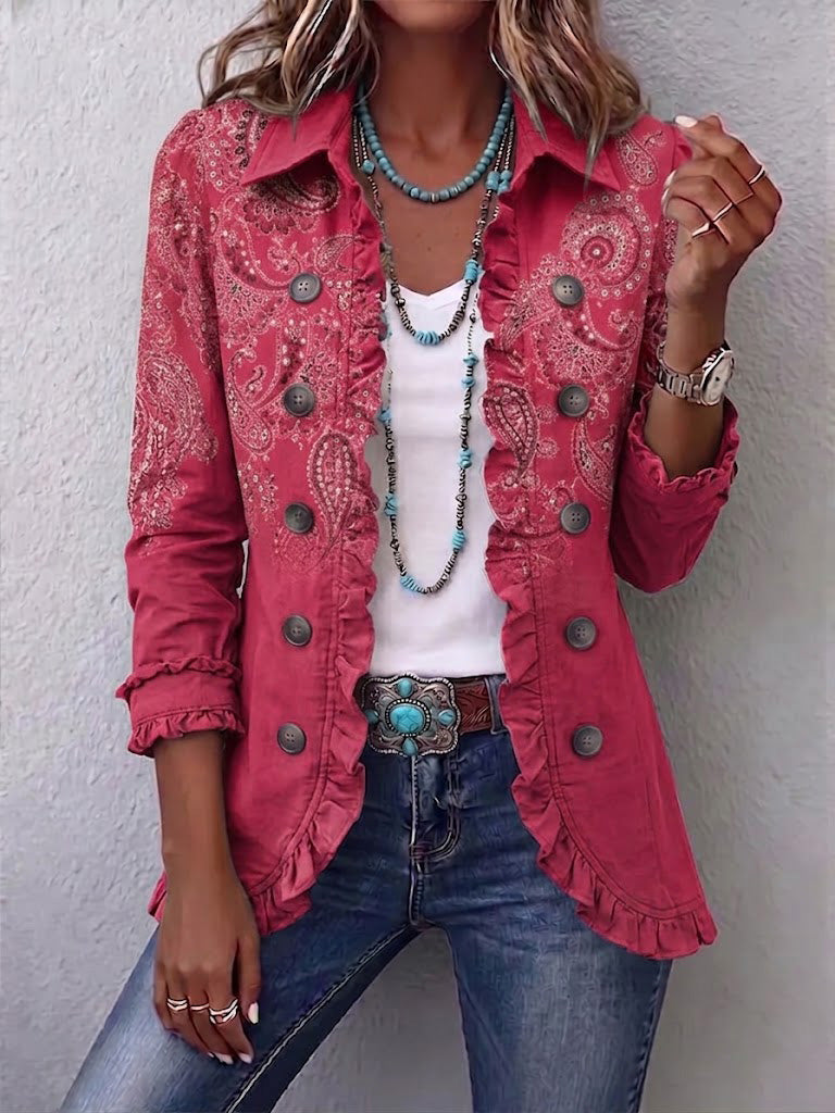 Milagros | Chaqueta Cachemira Rosa con Volantes