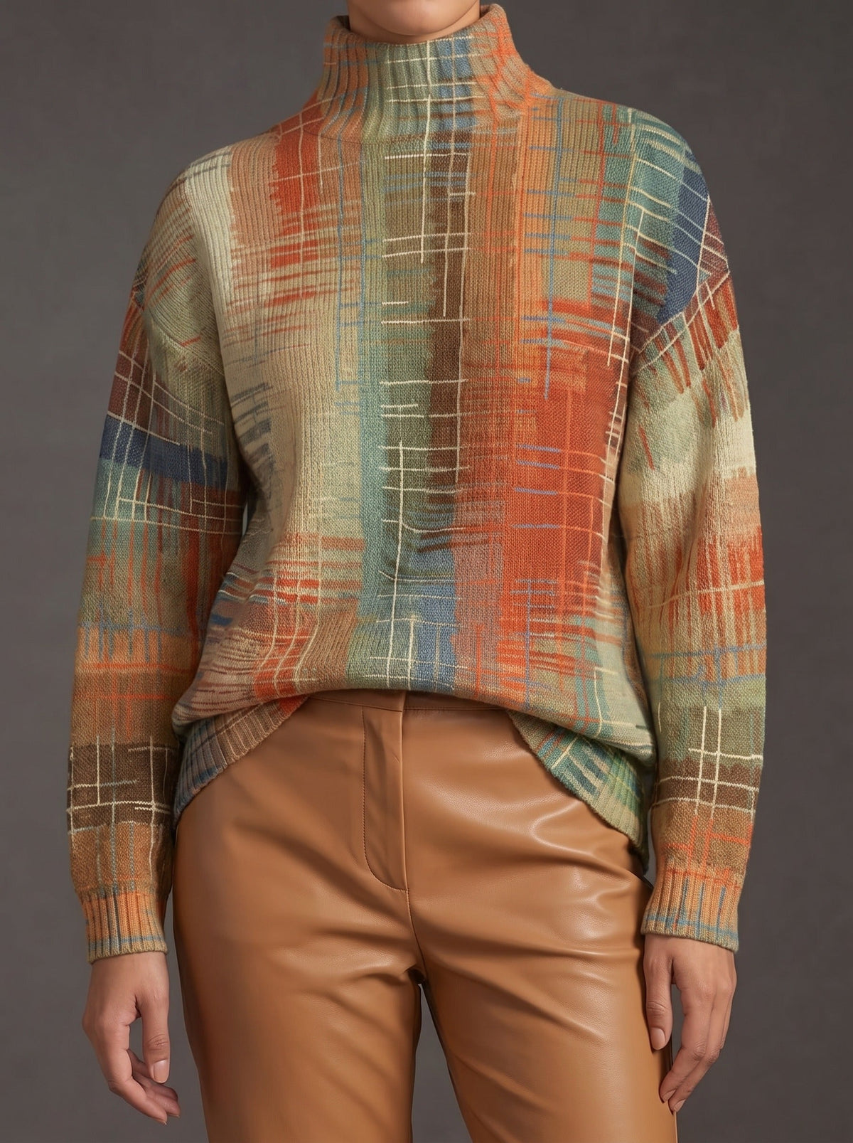 Sabina™ | Jersey de Cuello Alto de Rayas Pintadas