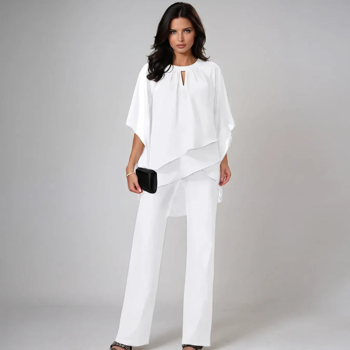 Inmaculada | Conjunto de Top Asimétrico con Capas y Pantalón Recto