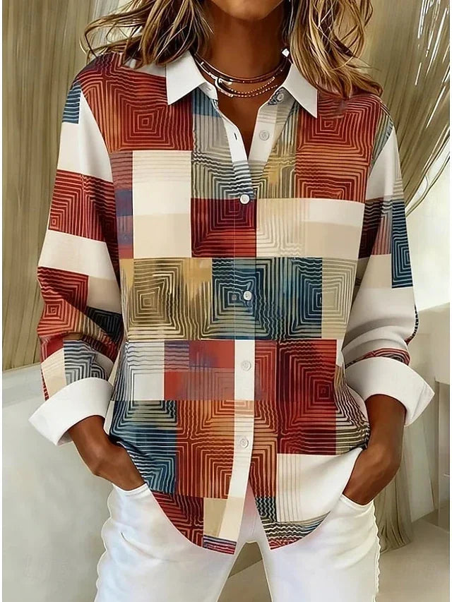 Mónica | Blusa Vintage con Estampado Patchwork y Botones