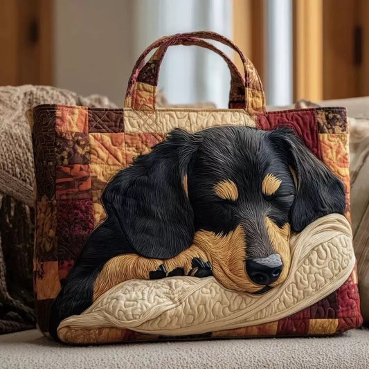 Bolso tote acolchado con teckel dormido